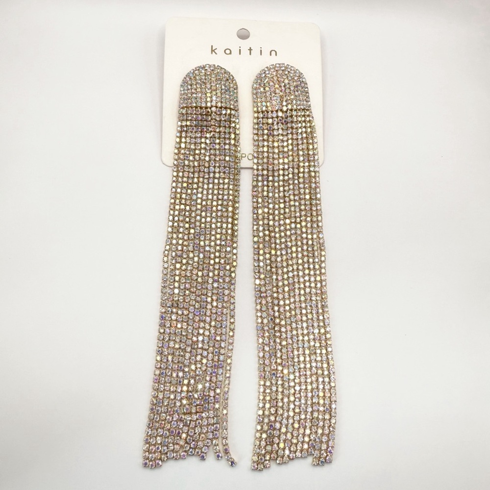 Large Statement Rhinestone Tassel Earrings